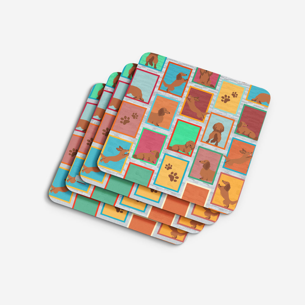 Lots of Longhaired Red Dachshund Foam Coasters Set of 4 Cup Coasters for Indoor Outdoor, Tabletop Protection, Anti Slip, Mouse pad Material