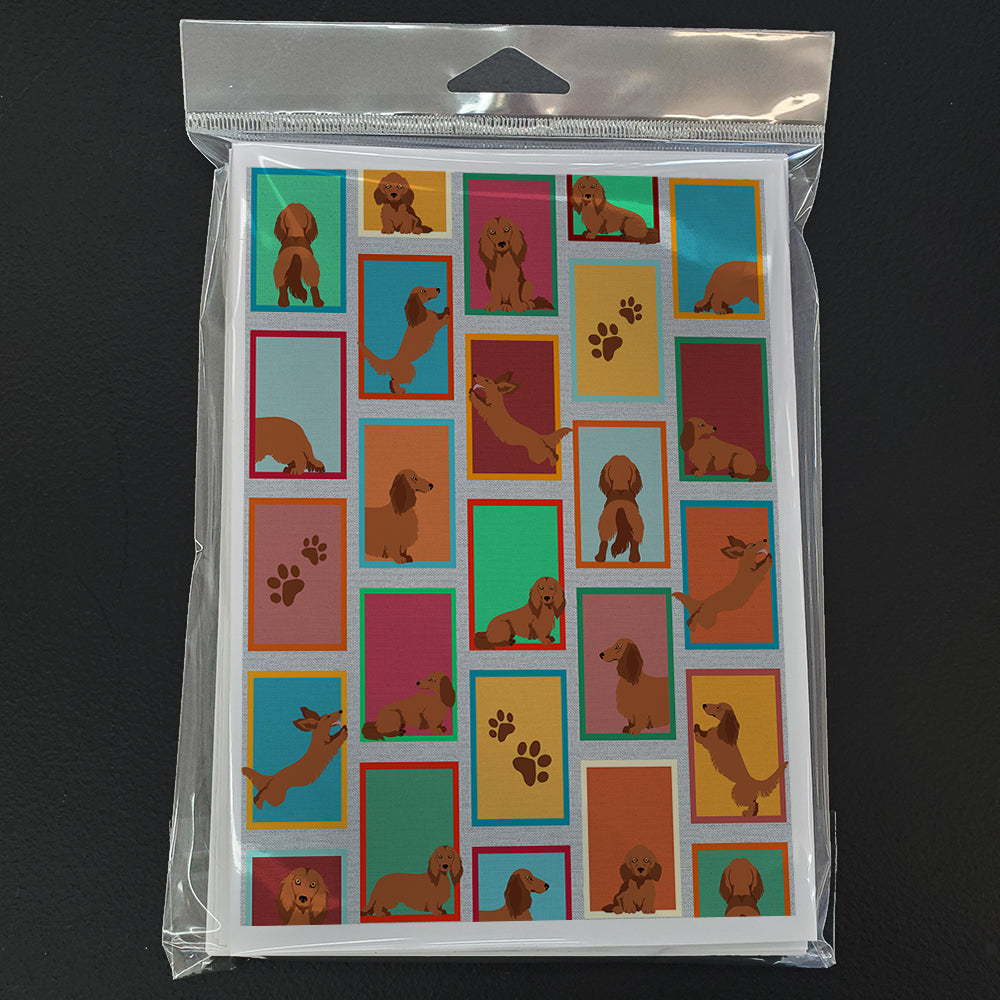 Lots of Longhaired Red Dachshund Greeting Cards Pack of 8 Blank Cards with Envelopes Whimsical A7 Size 5x7