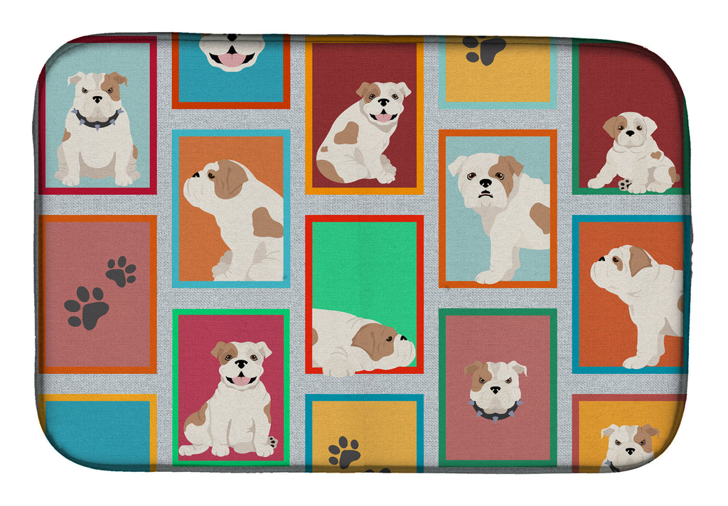 Lots of Piebald English Bulldog Dish Drying Mat Absorbent Dish Drying Mat Pad for Kitchen Counter Dish Drainer Mat for Countertop, 14 x 21", Multicolor