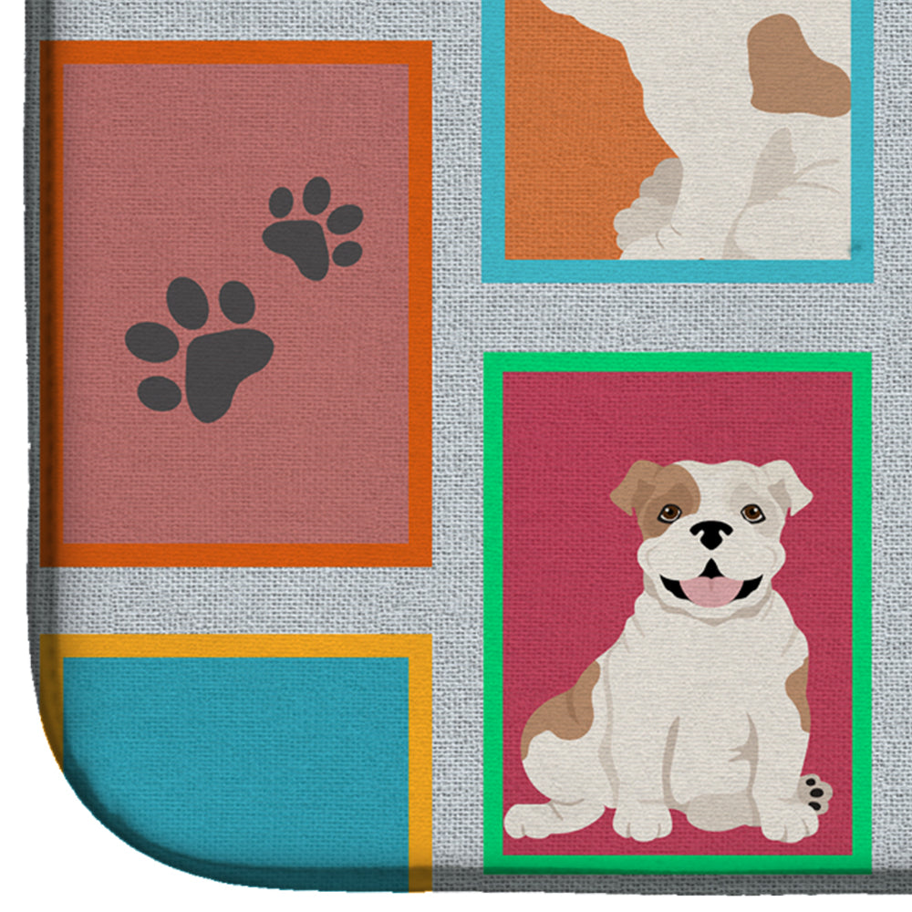 Lots of Piebald English Bulldog Dish Drying Mat Absorbent Dish Drying Mat Pad for Kitchen Counter Dish Drainer Mat for Countertop, 14 x 21", Multicolor