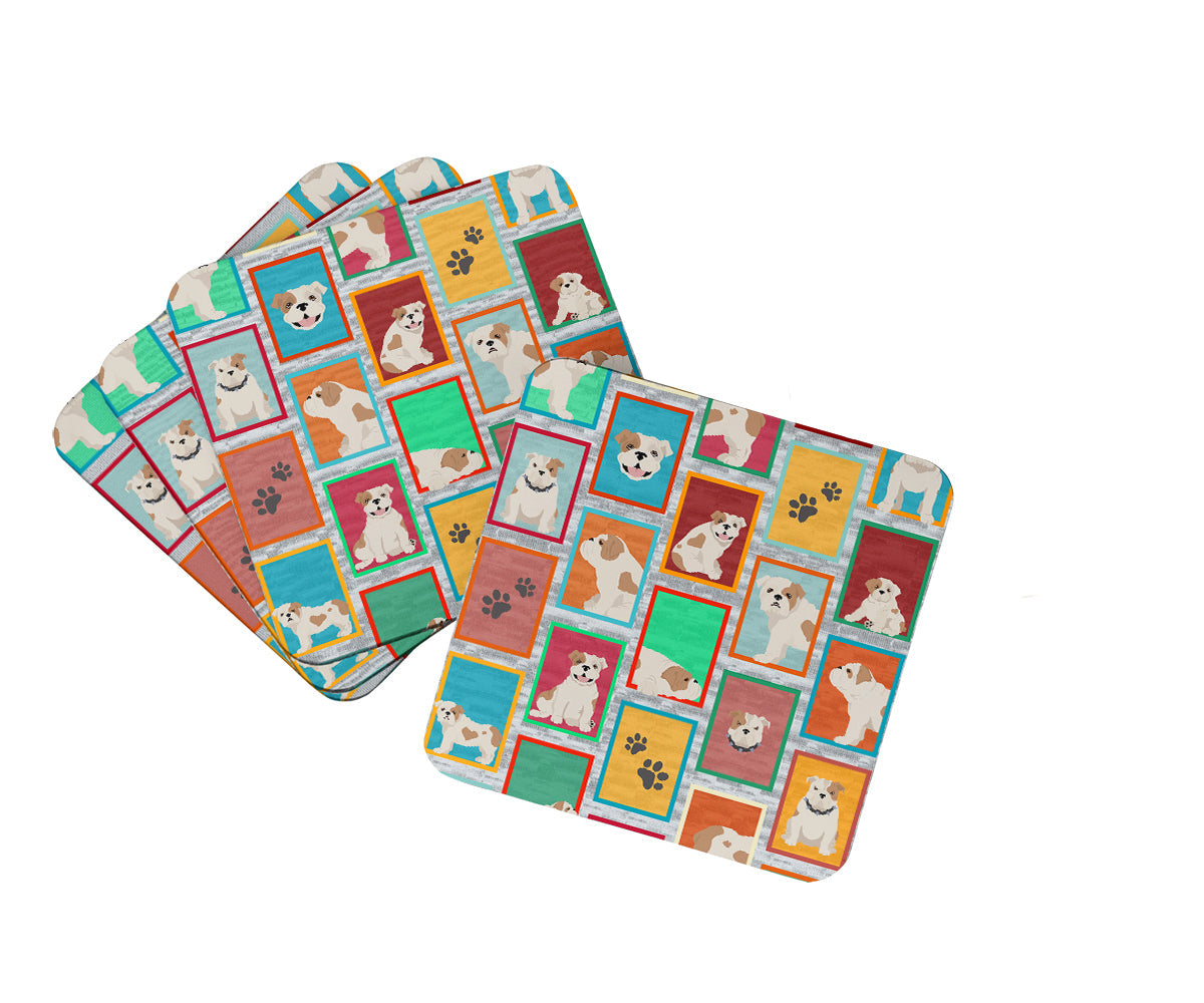 Lots of Piebald English Bulldog Foam Coasters Set of 4 Cup Coasters for Indoor Outdoor, Tabletop Protection, Anti Slip, Mouse pad Material