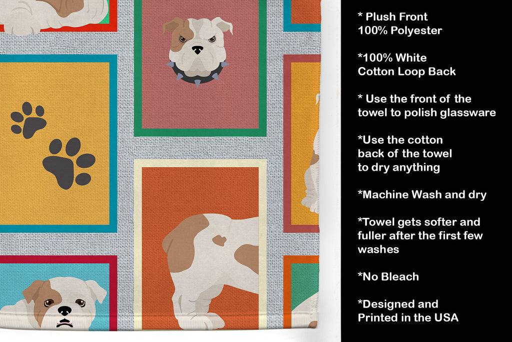 Lots of Piebald English Bulldog Kitchen Towel Velour Plush Front and Cotton Loop Back Machine Washable