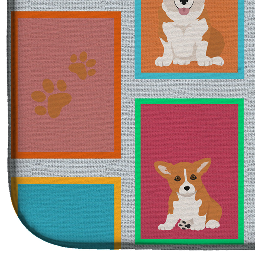 Lots of Red and White Pembroke Corgi Dish Drying Mat Absorbent Dish Drying Mat Pad for Kitchen Counter Dish Drainer Mat for Countertop, 14 x 21", Multicolor