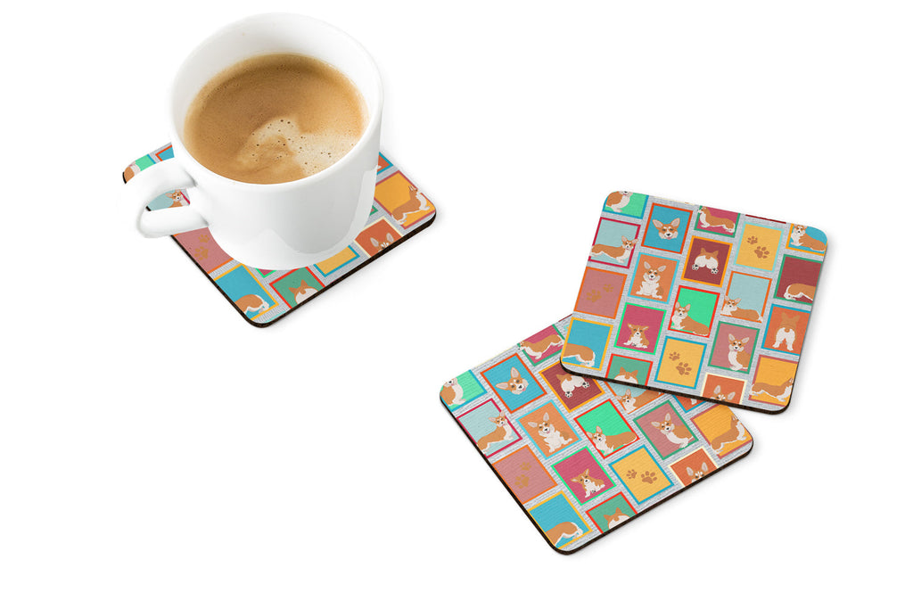 Lots of Red and White Pembroke Corgi Foam Coasters Set of 4 Cup Coasters for Indoor Outdoor, Tabletop Protection, Anti Slip, Mouse pad Material
