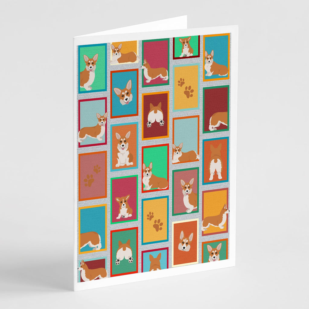 Lots of Red and White Pembroke Corgi Greeting Cards Pack of 8 Blank Cards with Envelopes Whimsical A7 Size 5x7