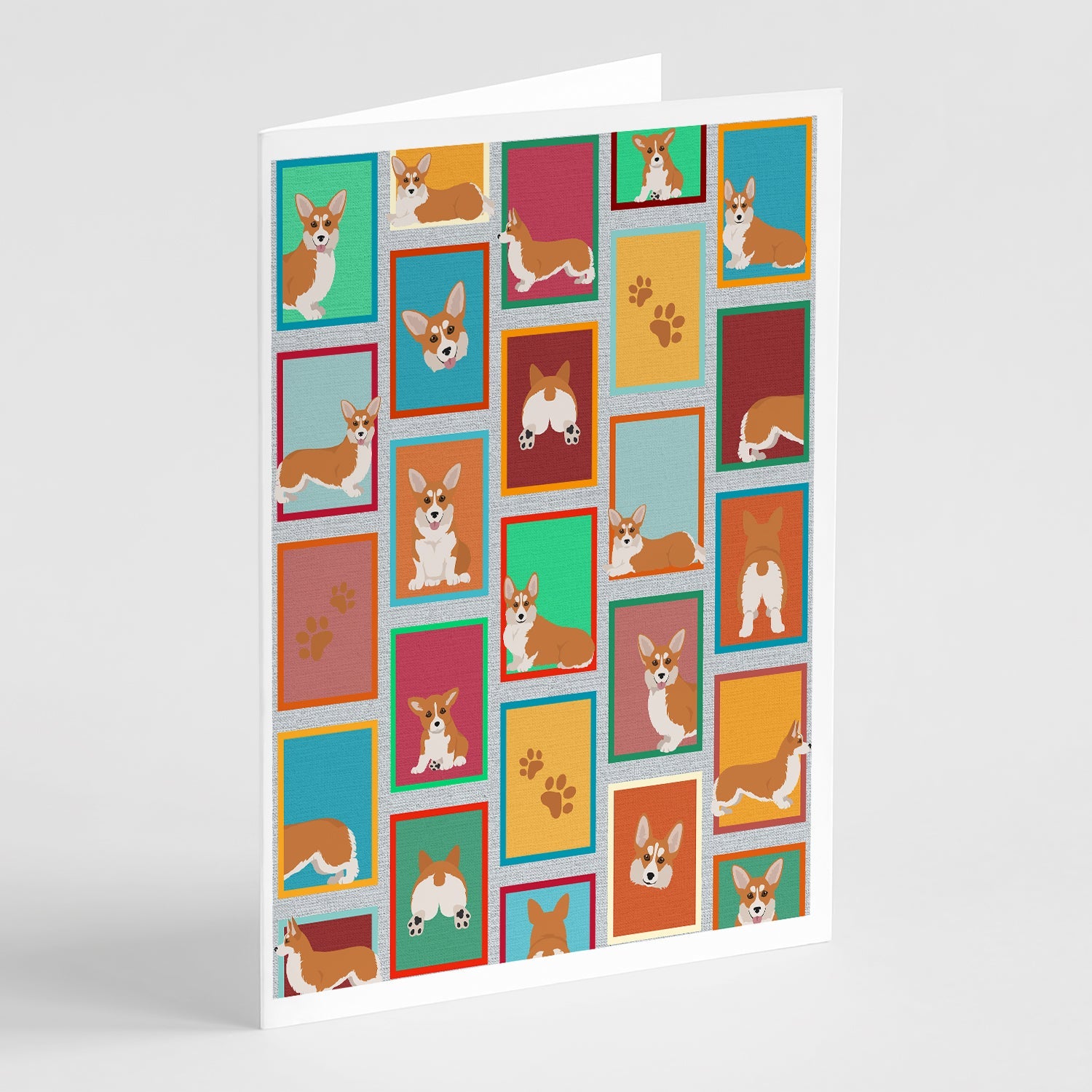 Lots of Red and White Pembroke Corgi Greeting Cards Pack of 8 Blank Cards with Envelopes Whimsical A7 Size 5x7