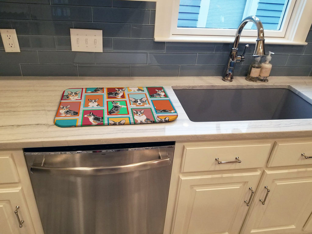 Lots of Blue Merle Welsh Cardigan Corgi Dish Drying Mat Absorbent Dish Drying Mat Pad for Kitchen Counter Dish Drainer Mat for Countertop, 14 x 21", Multicolor