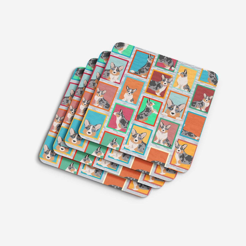 Lots of Blue Merle Welsh Cardigan Corgi Foam Coasters Set of 4 Cup Coasters for Indoor Outdoor, Tabletop Protection, Anti Slip, Mouse pad Material