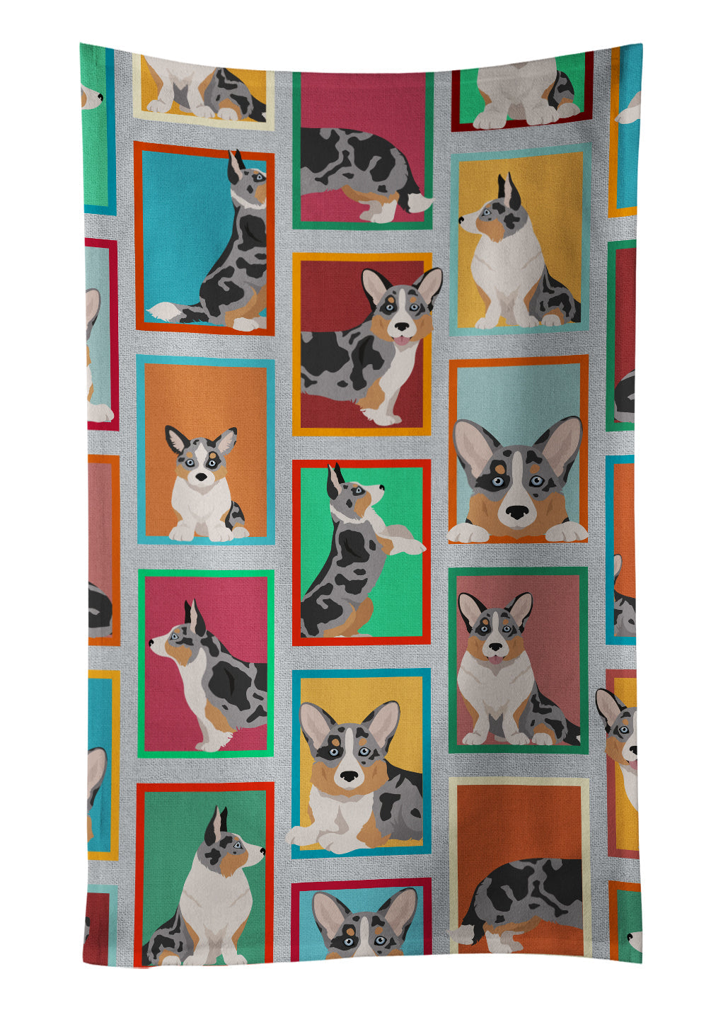 Lots of Blue Merle Welsh Cardigan Corgi Kitchen Towel Velour Plush Front and Cotton Loop Back Machine Washable