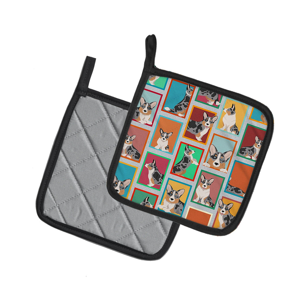 Lots of Blue Merle Welsh Cardigan Corgi Pot Holder Set of 2 Heat Resistant Quilted Hot Pads 7.5 x 7.5 Inch, Insulated Kitchen Trivets for Cooking & Baking