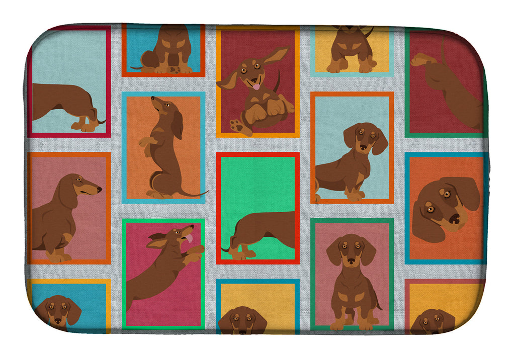 Lots of Chocolate and Tan Dachshund Dish Drying Mat Absorbent Dish Drying Mat Pad for Kitchen Counter Dish Drainer Mat for Countertop, 14 x 21", Multicolor