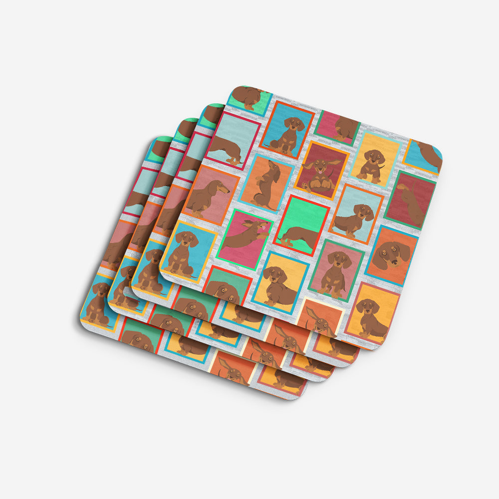 Lots of Chocolate and Tan Dachshund Foam Coasters Set of 4 Cup Coasters for Indoor Outdoor, Tabletop Protection, Anti Slip, Mouse pad Material