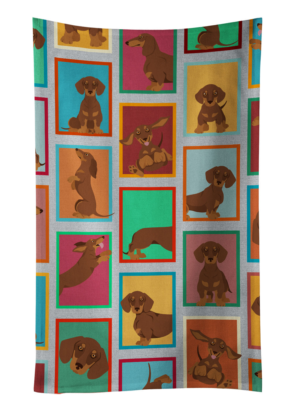 Lots of Chocolate and Tan Dachshund Kitchen Towel Velour Plush Front and Cotton Loop Back Machine Washable
