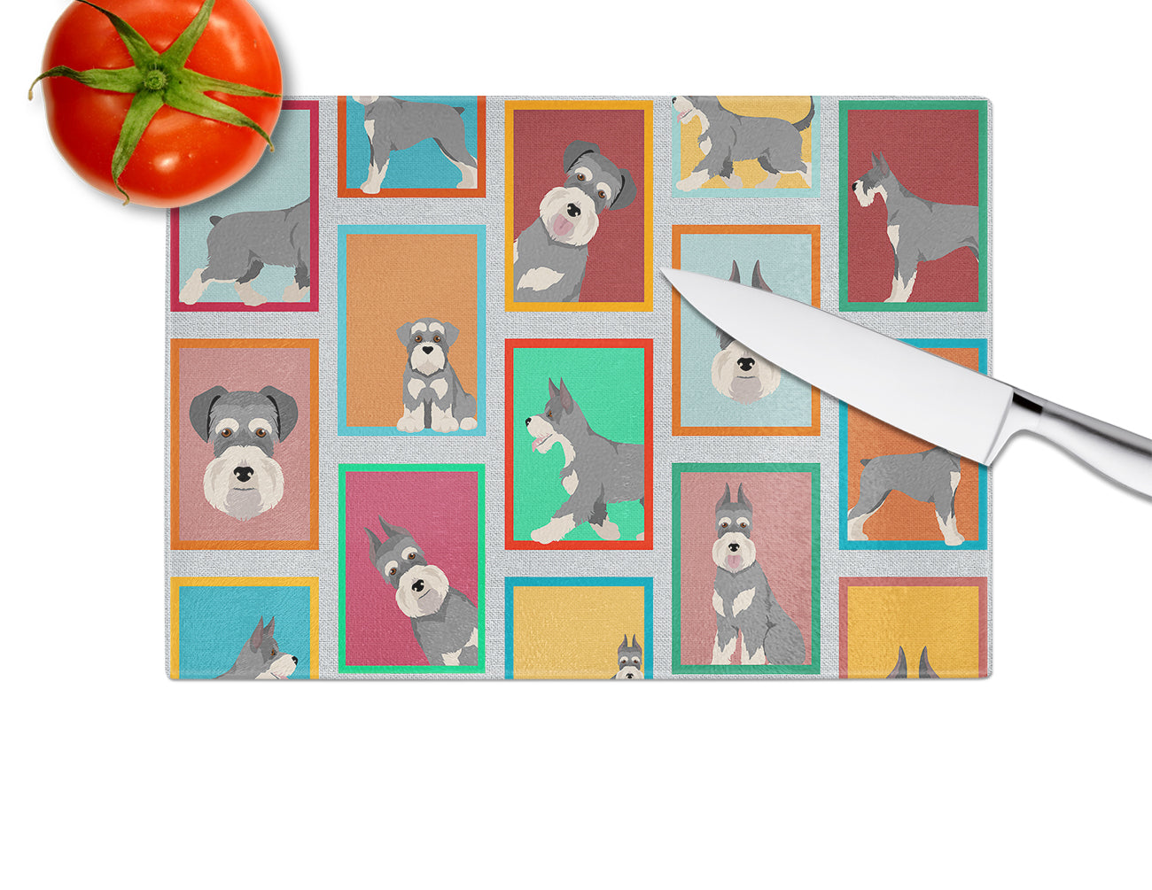 Lots of Schnauzer Cutting Board Tempered Glass Kitchen Cutting Surface, Heat Resistant Chopping, Non-Slip Feet, Food Prep & Serving
