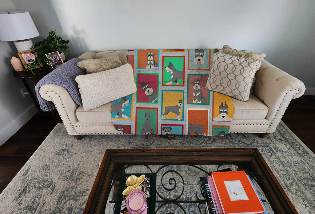Lots of Schnauzer Quilted Blanket 50x60 Artwork Pattern Quilted Throw Blanket for Bed, Couch, Sofa, Soft and Lightweight
