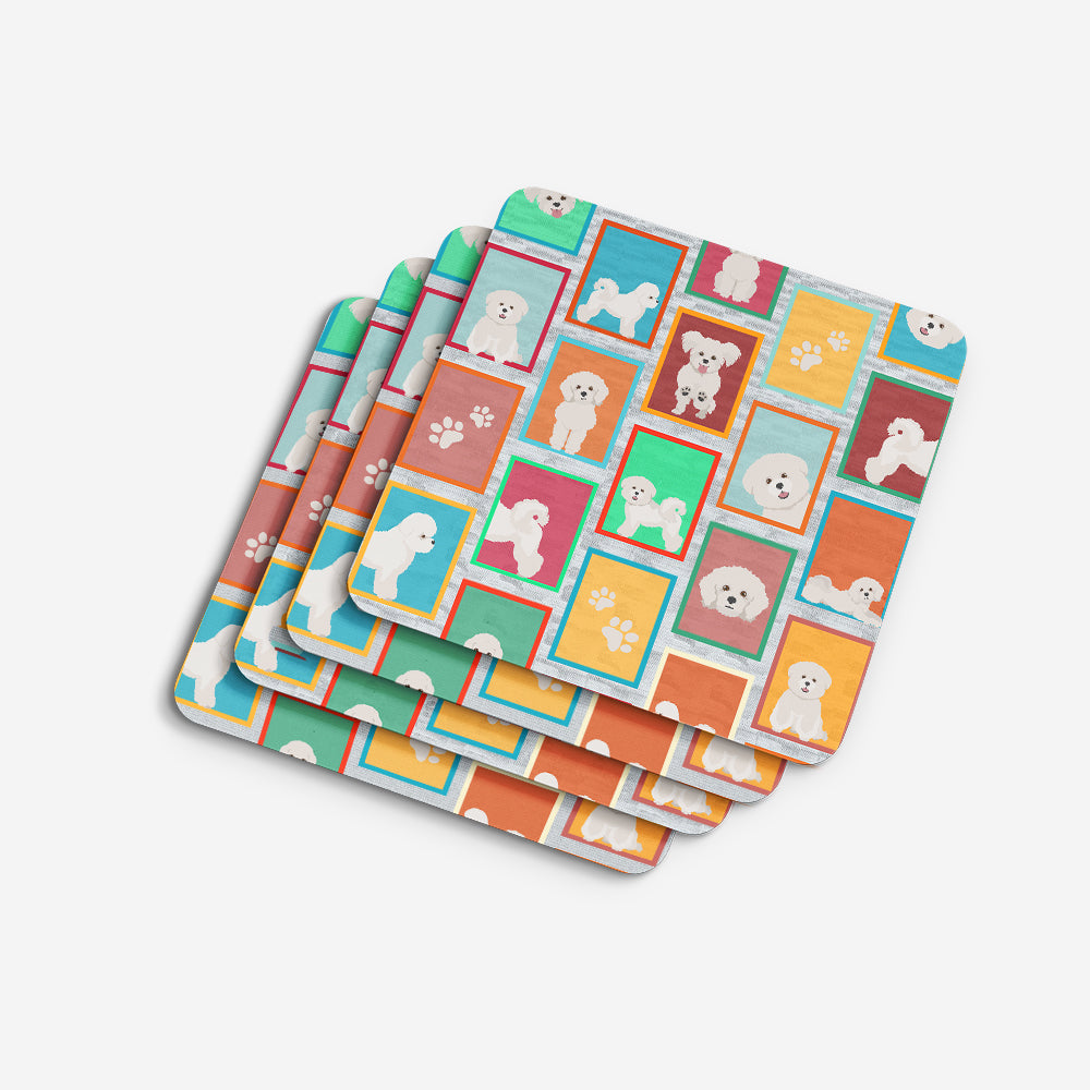 Lots of Bichon Frise Foam Coasters Set of 4 Cup Coasters for Indoor Outdoor, Tabletop Protection, Anti Slip, Mouse pad Material