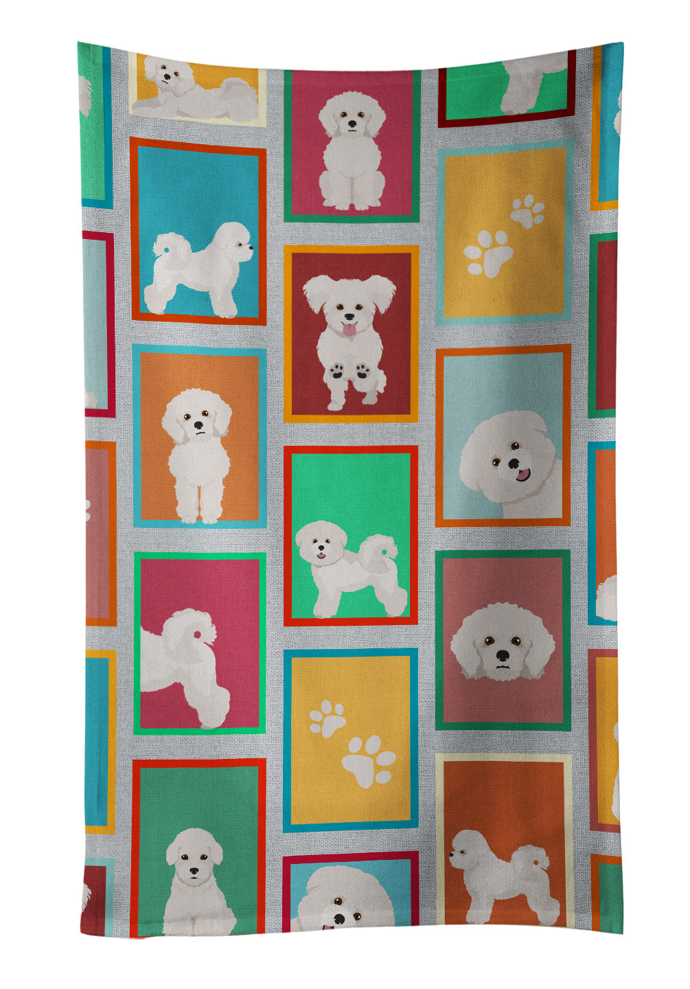 Lots of Bichon Frise Kitchen Towel Velour Plush Front and Cotton Loop Back Machine Washable