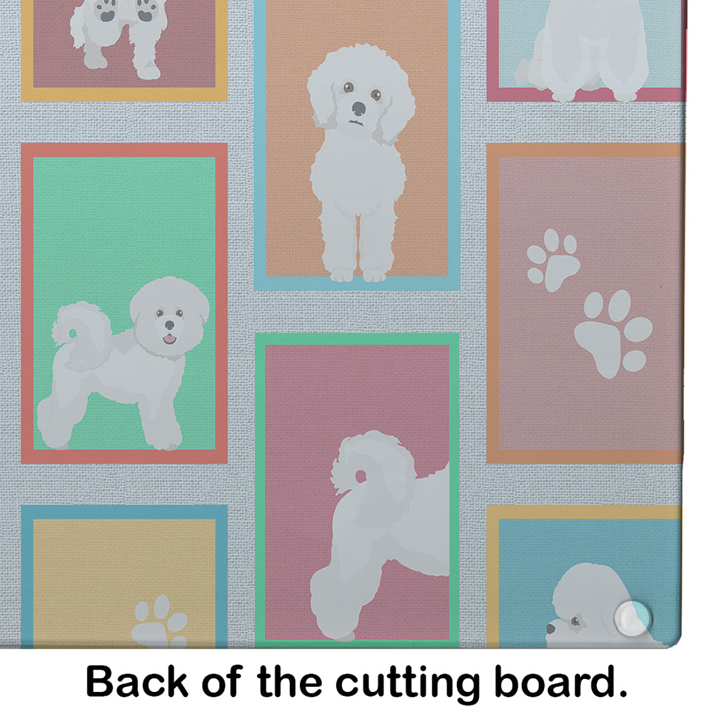 Lots of Bichon Frise Cutting Board Tempered Glass Kitchen Cutting Surface, Heat Resistant Chopping, Non-Slip Feet, Food Prep & Serving