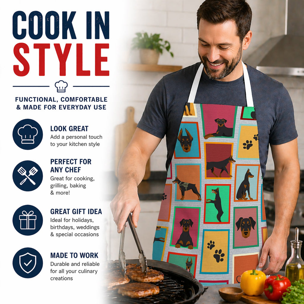 Lots of Doberman Pinscher Apron Cooking Kitchen Server Baking Crafts Gardening for Adult Women Men, Unisex, Large, Multicolor