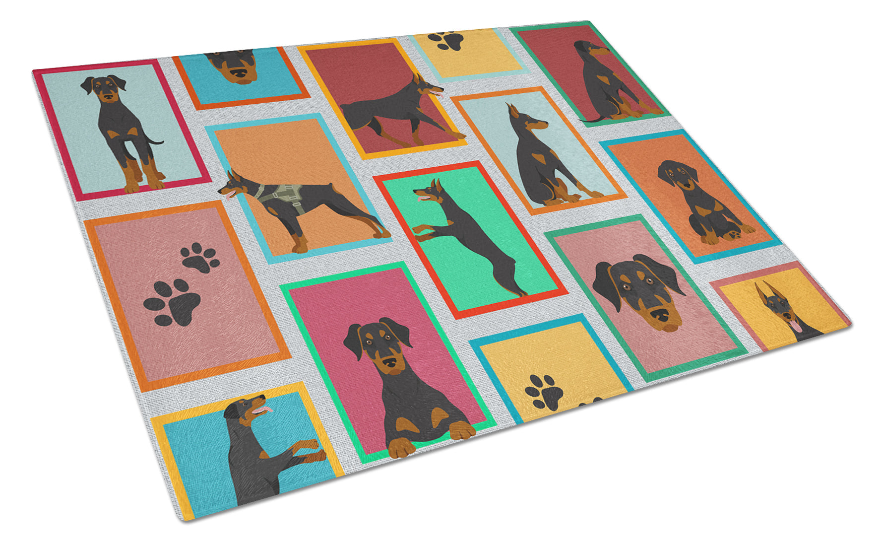 Lots of Doberman Pinscher Cutting Board Tempered Glass Kitchen Cutting Surface, Heat Resistant Chopping, Non-Slip Feet, Food Prep & Serving