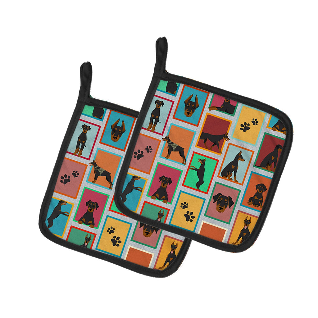Lots of Doberman Pinscher Pot Holder Set of 2 Heat Resistant Quilted Hot Pads 7.5 x 7.5 Inch, Insulated Kitchen Trivets for Cooking & Baking