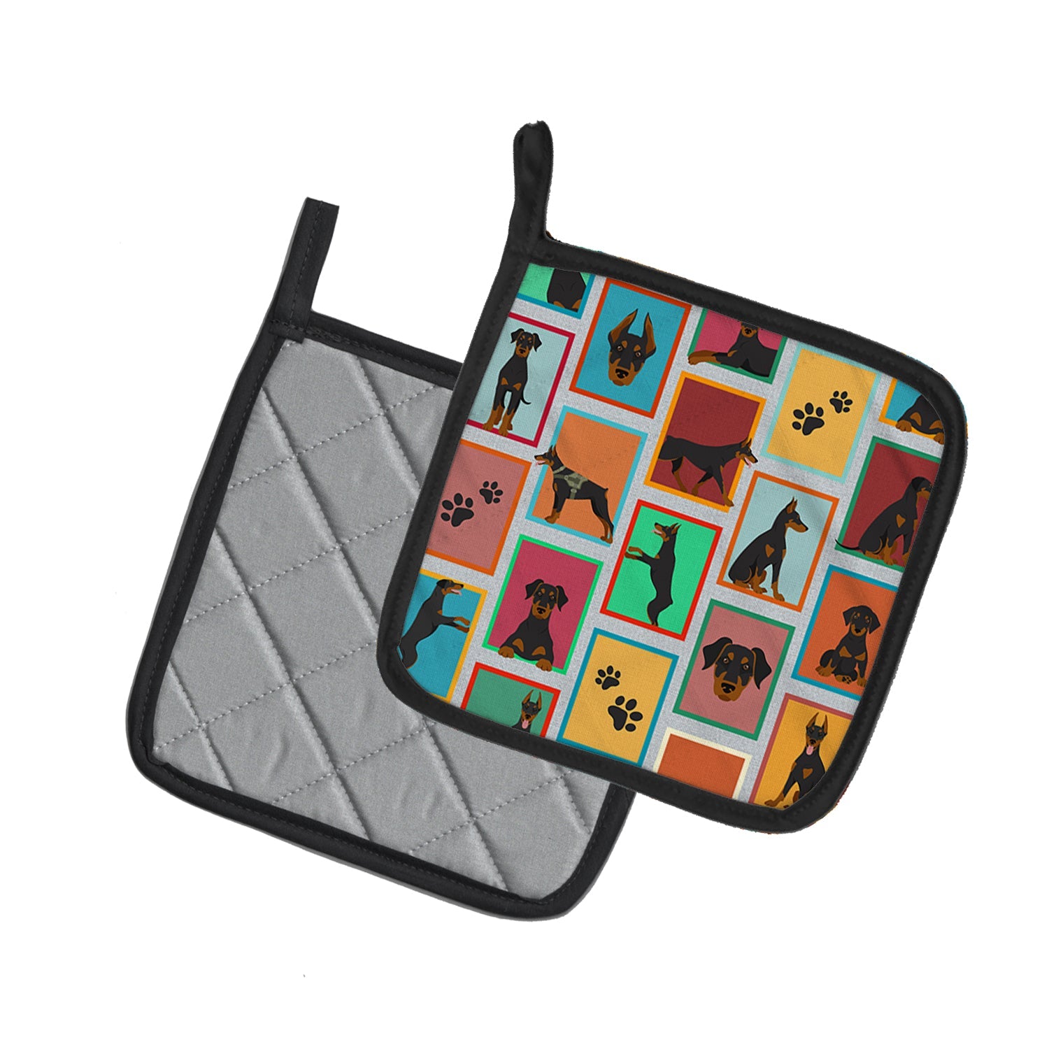 Lots of Doberman Pinscher Pot Holder Set of 2 Heat Resistant Quilted Hot Pads 7.5 x 7.5 Inch, Insulated Kitchen Trivets for Cooking & Baking