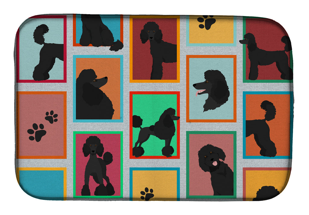 Lots of Black Standard Poodle Dish Drying Mat Absorbent Dish Drying Mat Pad for Kitchen Counter Dish Drainer Mat for Countertop, 14 x 21", Multicolor