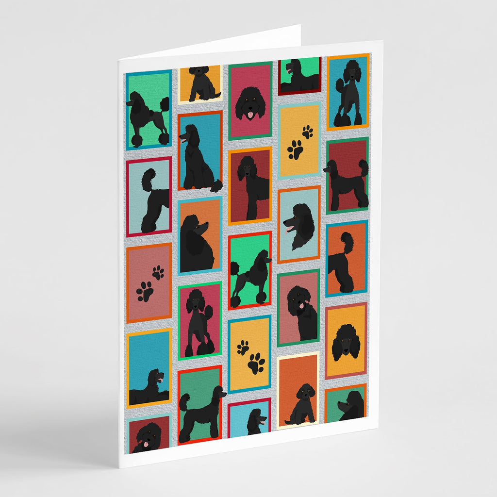Lots of Black Standard Poodle Greeting Cards Pack of 8 Blank Cards with Envelopes Whimsical A7 Size 5x7