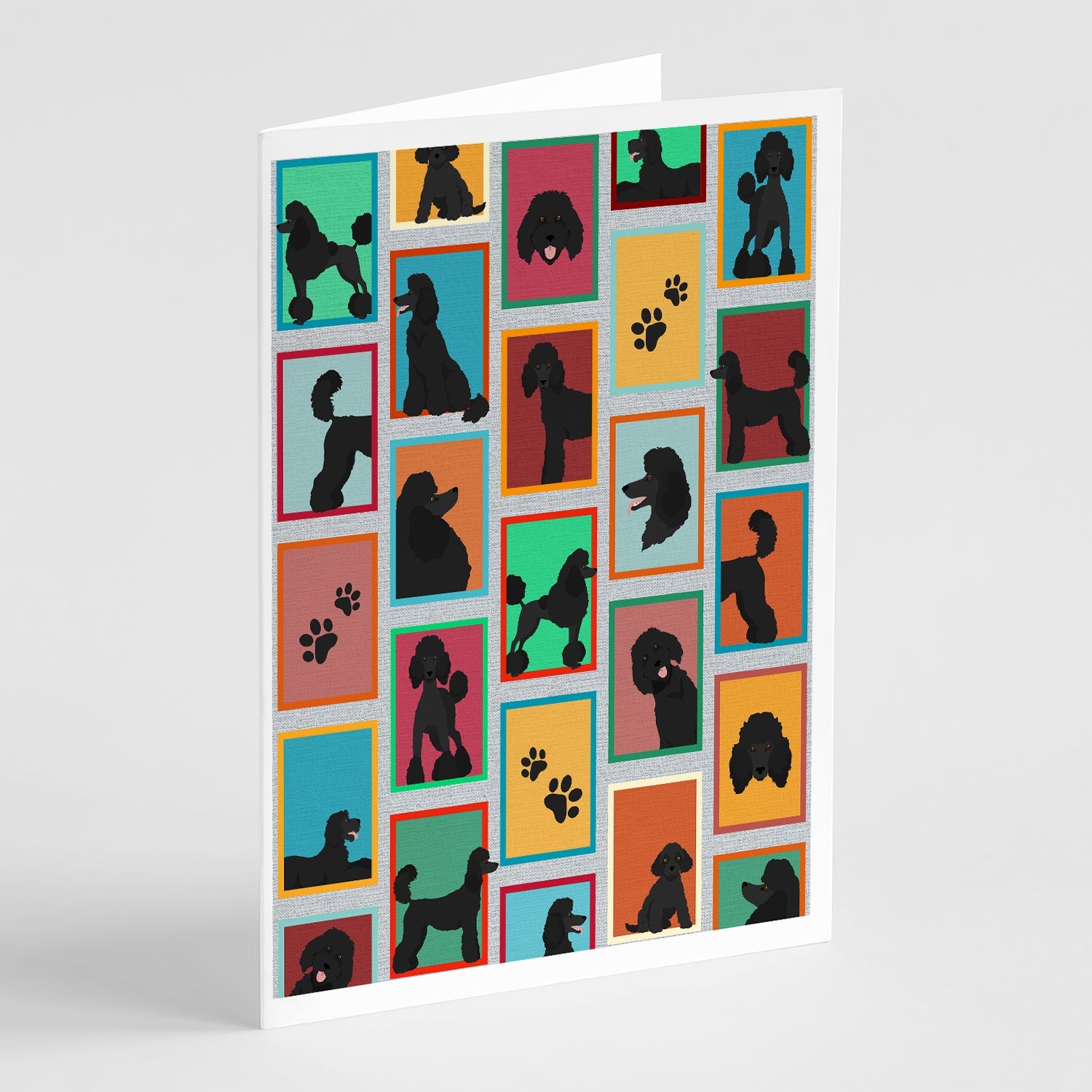 Lots of Black Standard Poodle Greeting Cards Pack of 8 Blank Cards with Envelopes Whimsical A7 Size 5x7