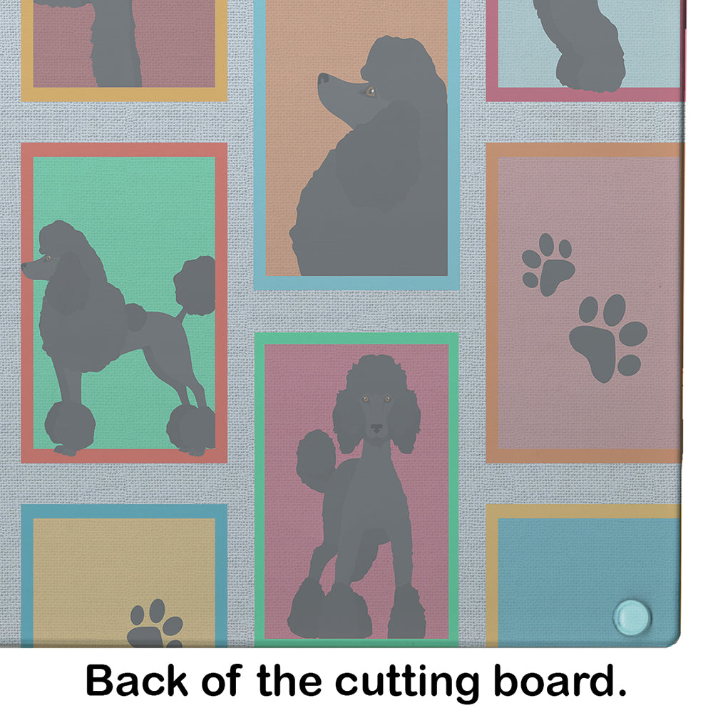 Lots of Black Standard Poodle Cutting Board Tempered Glass Kitchen Cutting Surface, Heat Resistant Chopping, Non-Slip Feet, Food Prep & Serving