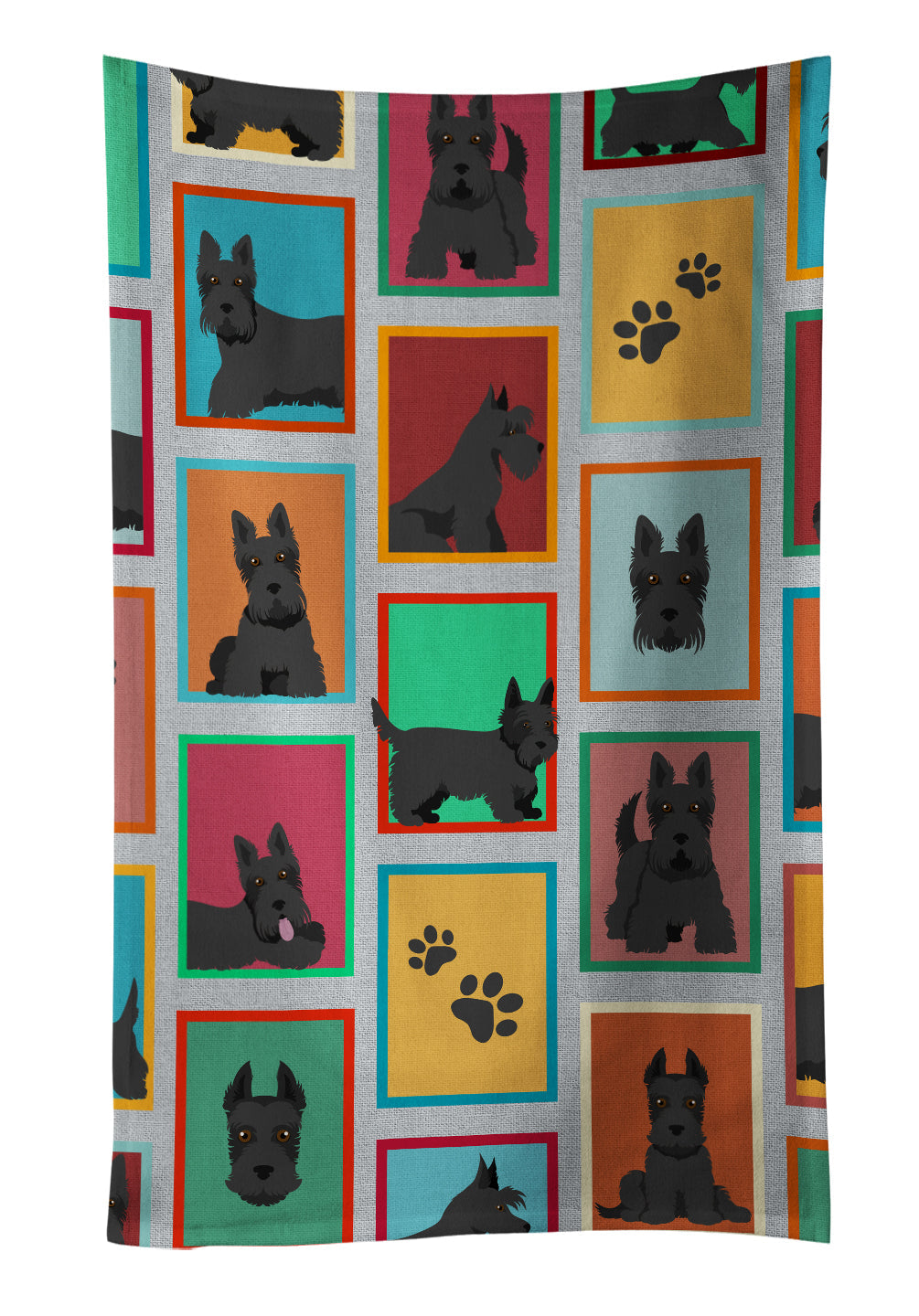 Lots of Scottish Terrier Kitchen Towel Velour Plush Front and Cotton Loop Back Machine Washable