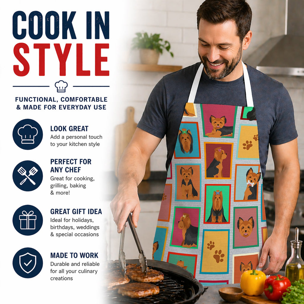 Lots of Black and Tan Yorkie Apron Cooking Kitchen Server Baking Crafts Gardening for Adult Women Men, Unisex, Large, Multicolor