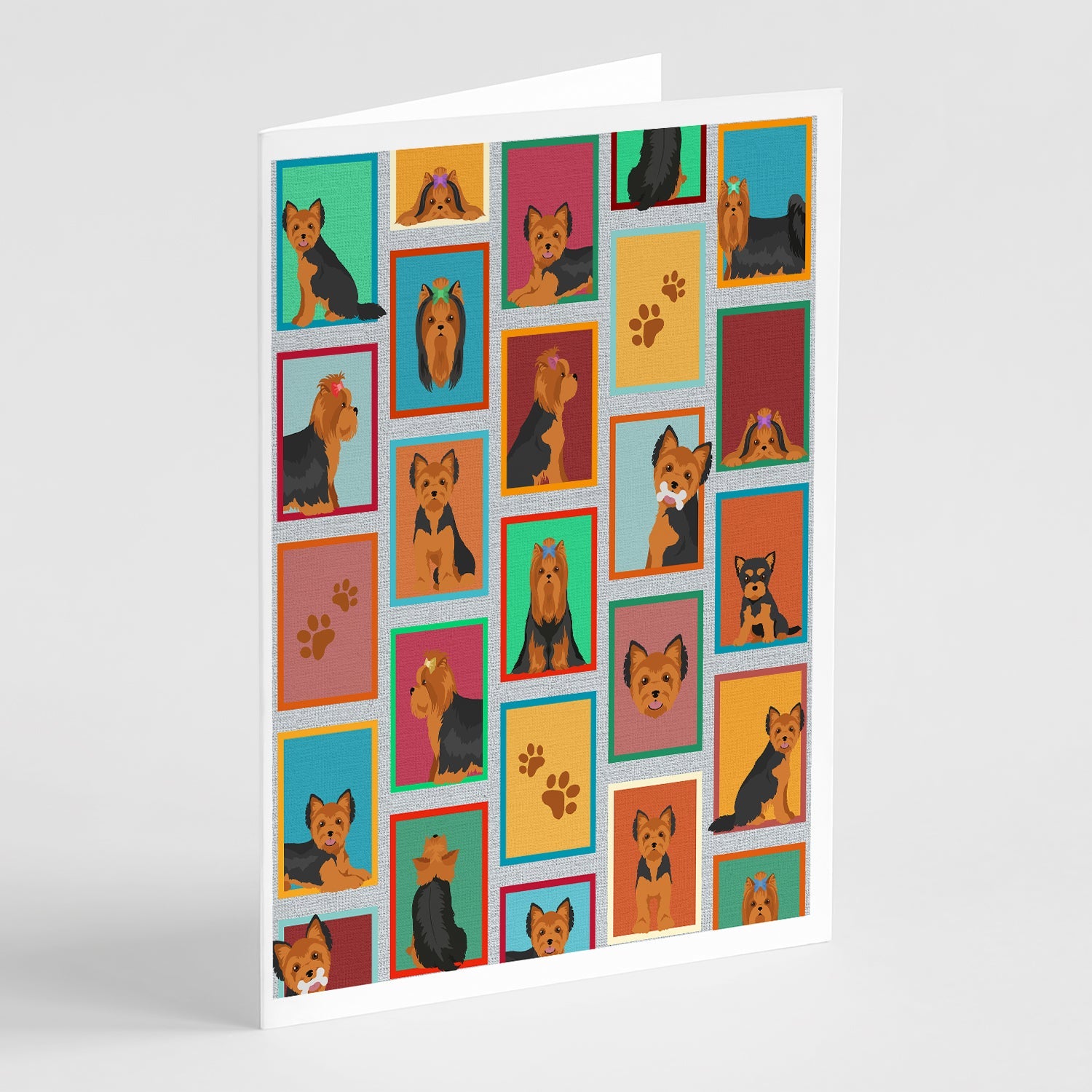 Lots of Black and Tan Yorkie Greeting Cards Pack of 8 Blank Cards with Envelopes Whimsical A7 Size 5x7