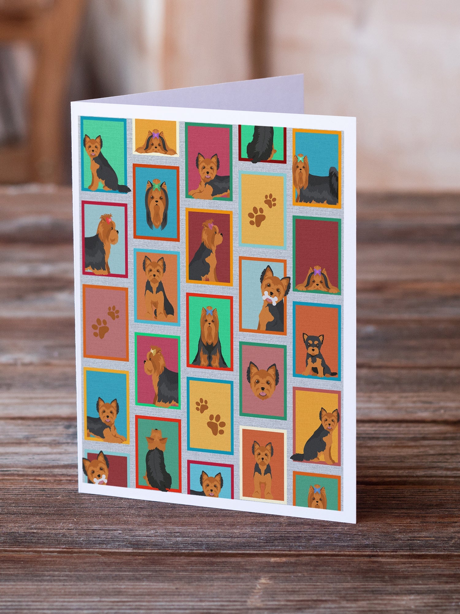 Lots of Black and Tan Yorkie Greeting Cards Pack of 8 Blank Cards with Envelopes Whimsical A7 Size 5x7