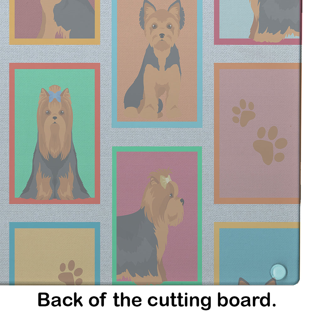 Lots of Black and Tan Yorkie Cutting Board Tempered Glass Kitchen Cutting Surface, Heat Resistant Chopping, Non-Slip Feet, Food Prep & Serving