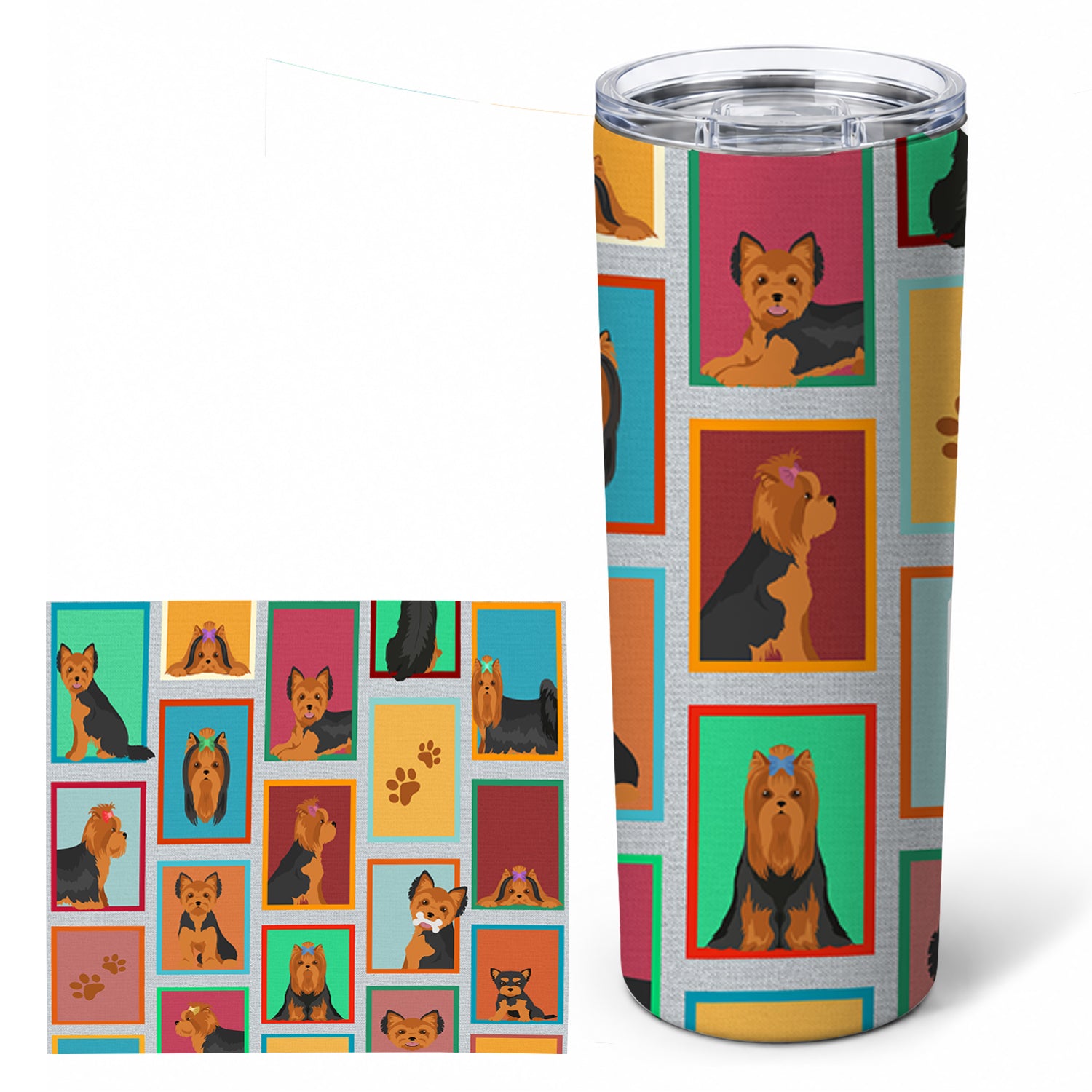 Lots of Black and Tan Yorkie Stainless Steel Skinny Tumbler 20 oz Vacuum Double Walled Reusable Insulated Travel Cup