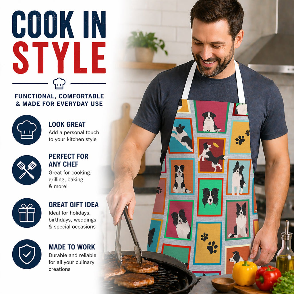 Lots of Border Collie Apron Cooking Kitchen Server Baking Crafts Gardening for Adult Women Men, Unisex, Large, Multicolor