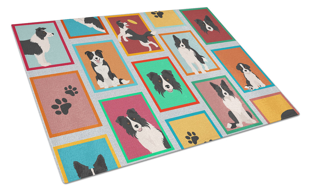 Lots of Border Collie Cutting Board Tempered Glass Kitchen Cutting Surface, Heat Resistant Chopping, Non-Slip Feet, Food Prep & Serving
