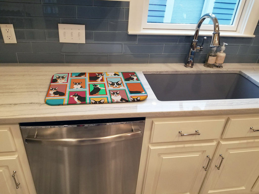 Lots of Tricolor Cardigan Corgi Dish Drying Mat Absorbent Dish Drying Mat Pad for Kitchen Counter Dish Drainer Mat for Countertop, 14 x 21", Multicolor