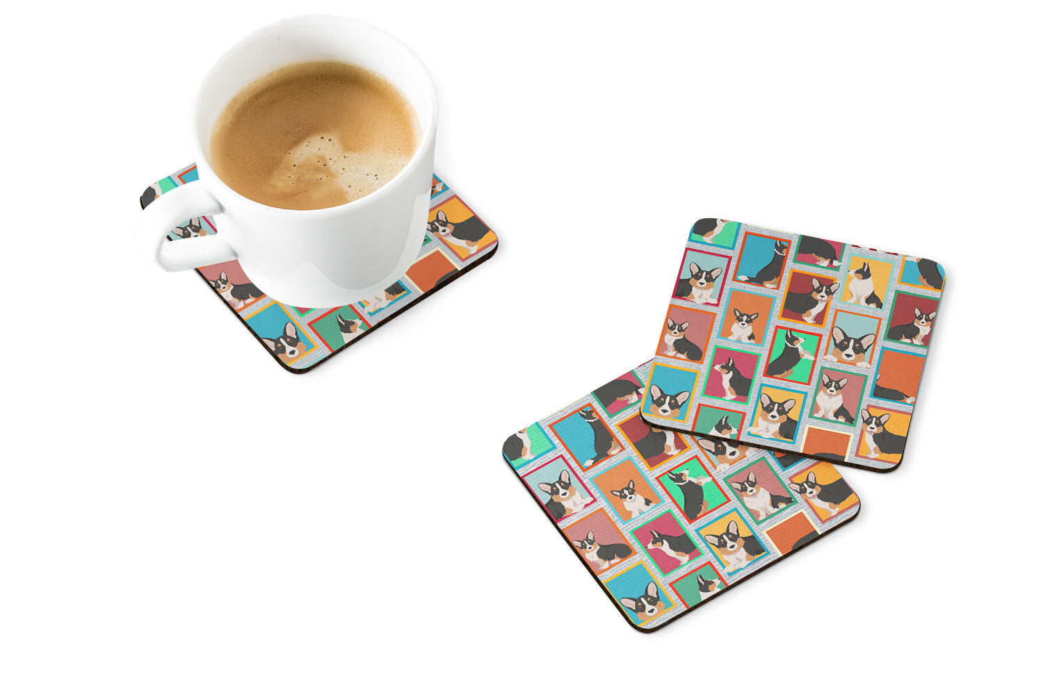 Lots of Tricolor Cardigan Corgi Foam Coasters Set of 4 Cup Coasters for Indoor Outdoor, Tabletop Protection, Anti Slip, Mouse pad Material