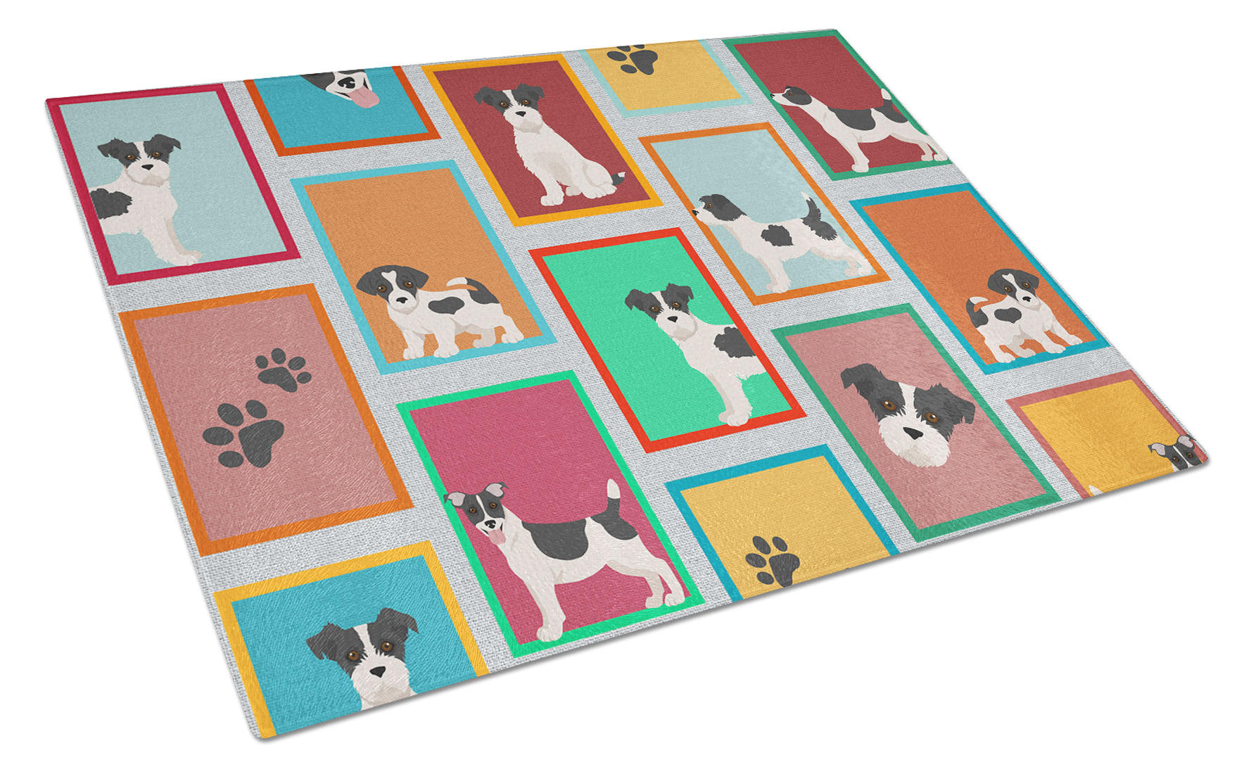 Lots of Jack Russell Terrier Cutting Board Tempered Glass Kitchen Cutting Surface, Heat Resistant Chopping, Non-Slip Feet, Food Prep & Serving