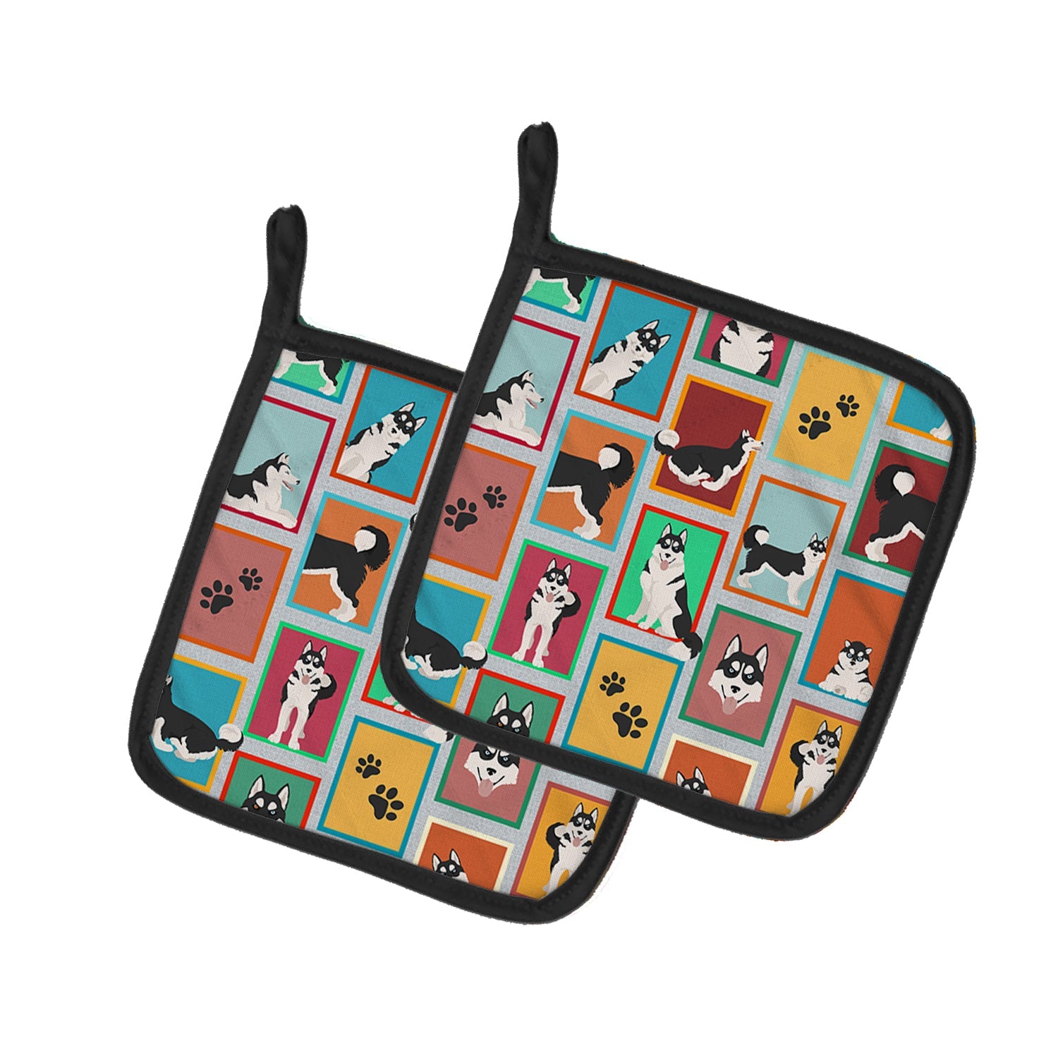 Lots of Siberian Husky Pot Holder Set of 2 Heat Resistant Quilted Hot Pads 7.5 x 7.5 Inch, Insulated Kitchen Trivets for Cooking & Baking