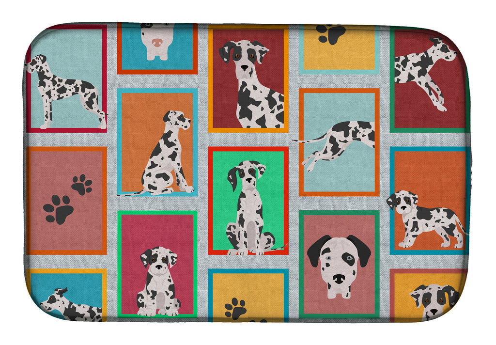 Lots of Harlequin Natural Ears Great Dane Dish Drying Mat Absorbent Dish Drying Mat Pad for Kitchen Counter Dish Drainer Mat for Countertop, 14 x 21", Multicolor