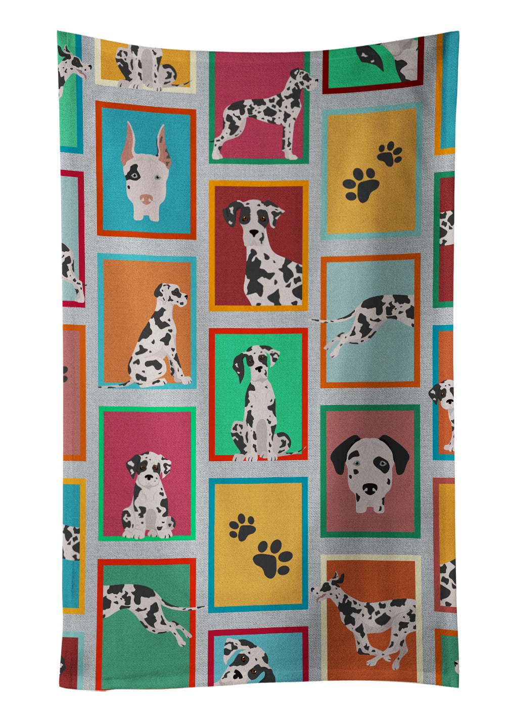 Lots of Harlequin Natural Ears Great Dane Kitchen Towel Velour Plush Front and Cotton Loop Back Machine Washable