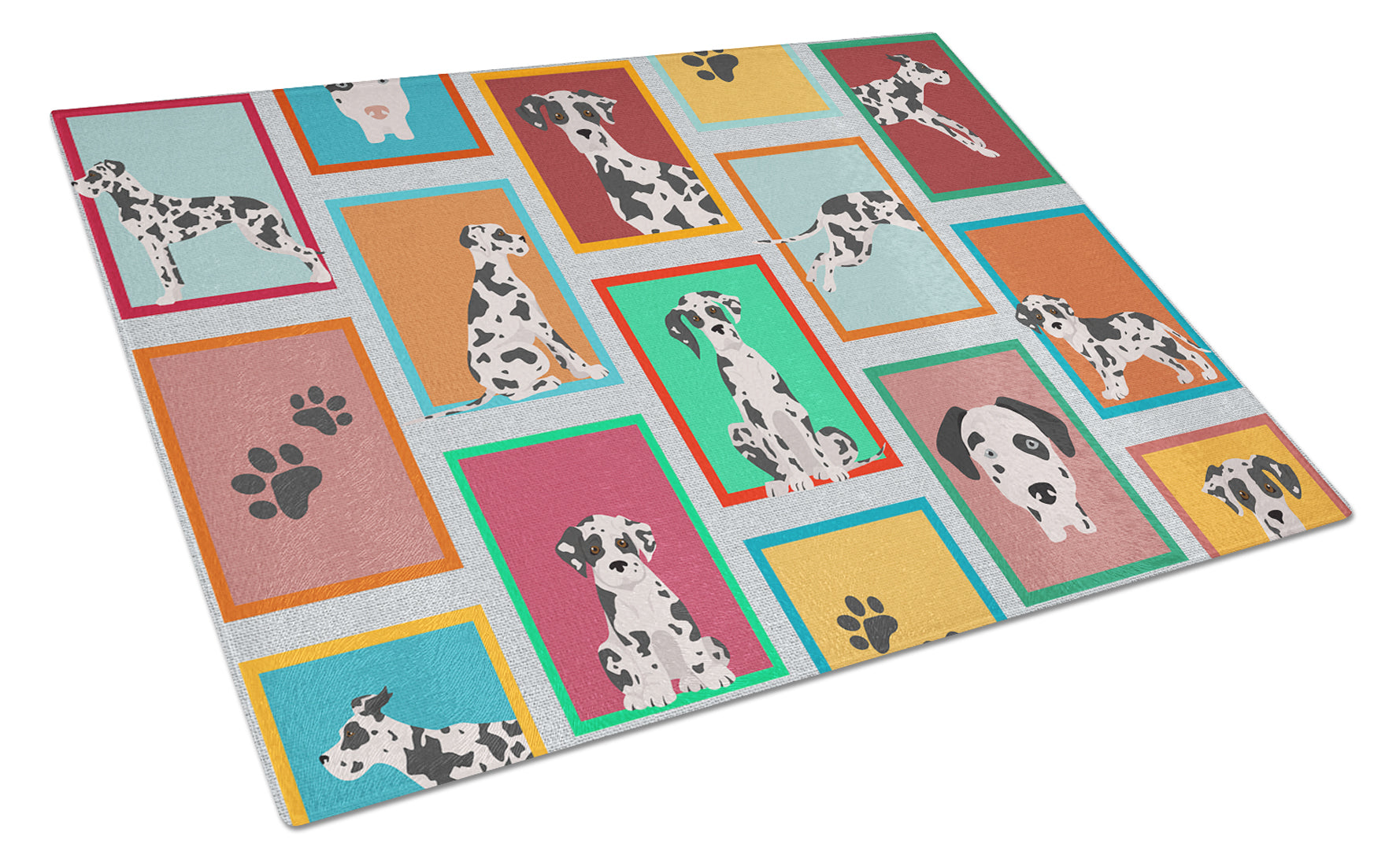 Lots of Harlequin Natural Ears Great Dane Cutting Board Tempered Glass Kitchen Cutting Surface, Heat Resistant Chopping, Non-Slip Feet, Food Prep & Serving