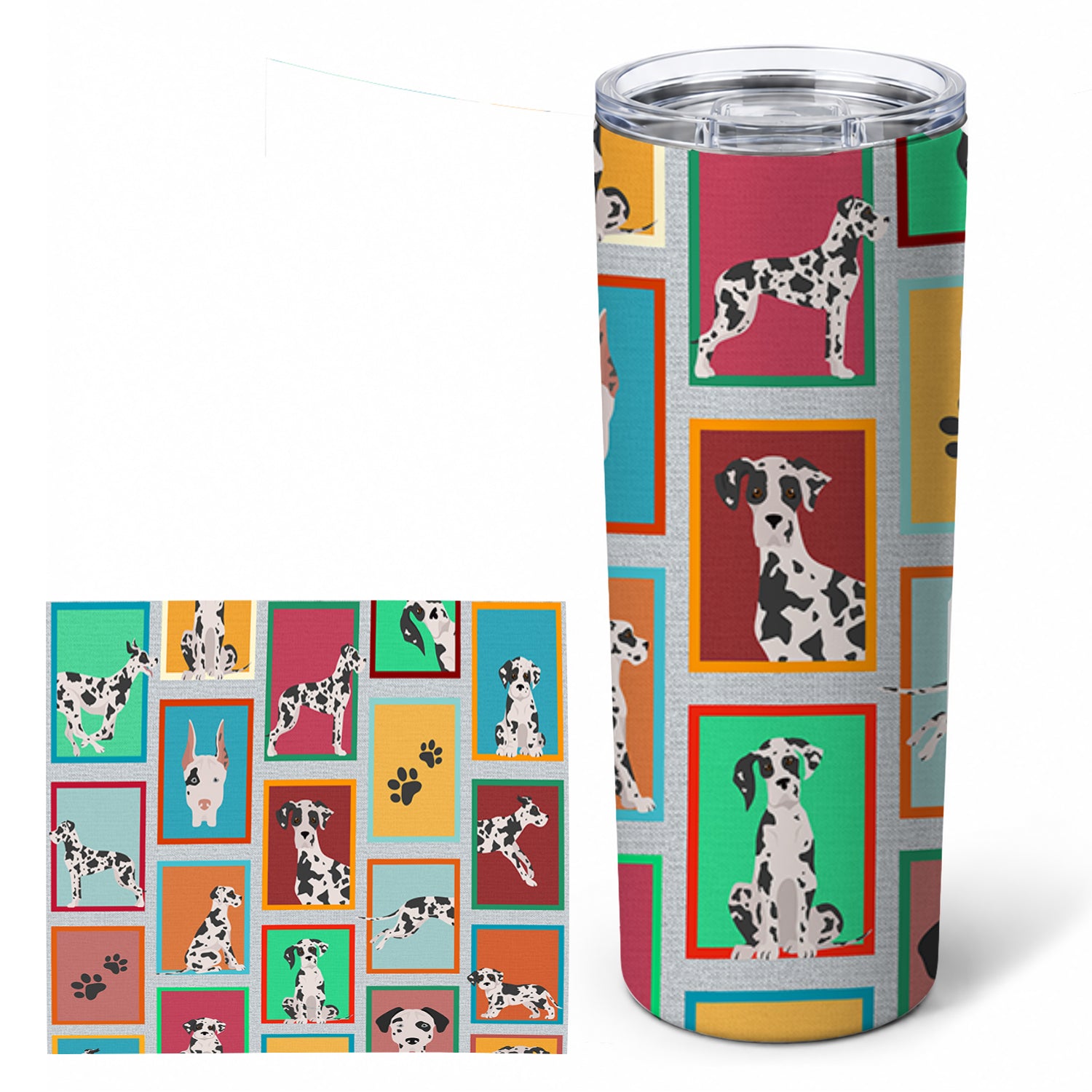 Lots of Harlequin Natural Ears Great Dane Stainless Steel Skinny Tumbler 20 oz Vacuum Double Walled Reusable Insulated Travel Cup