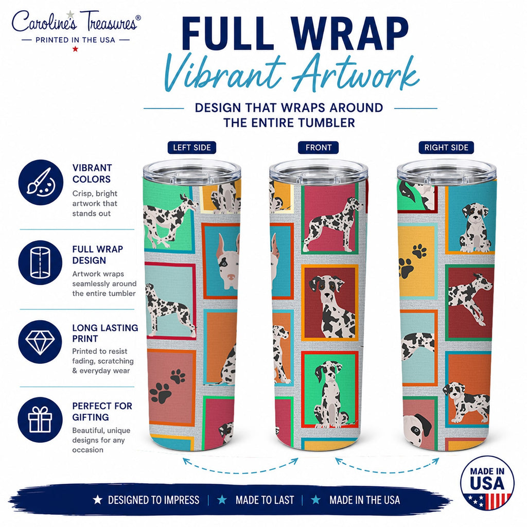 Lots of Harlequin Natural Ears Great Dane Stainless Steel Skinny Tumbler 20 oz Vacuum Double Walled Reusable Insulated Travel Cup