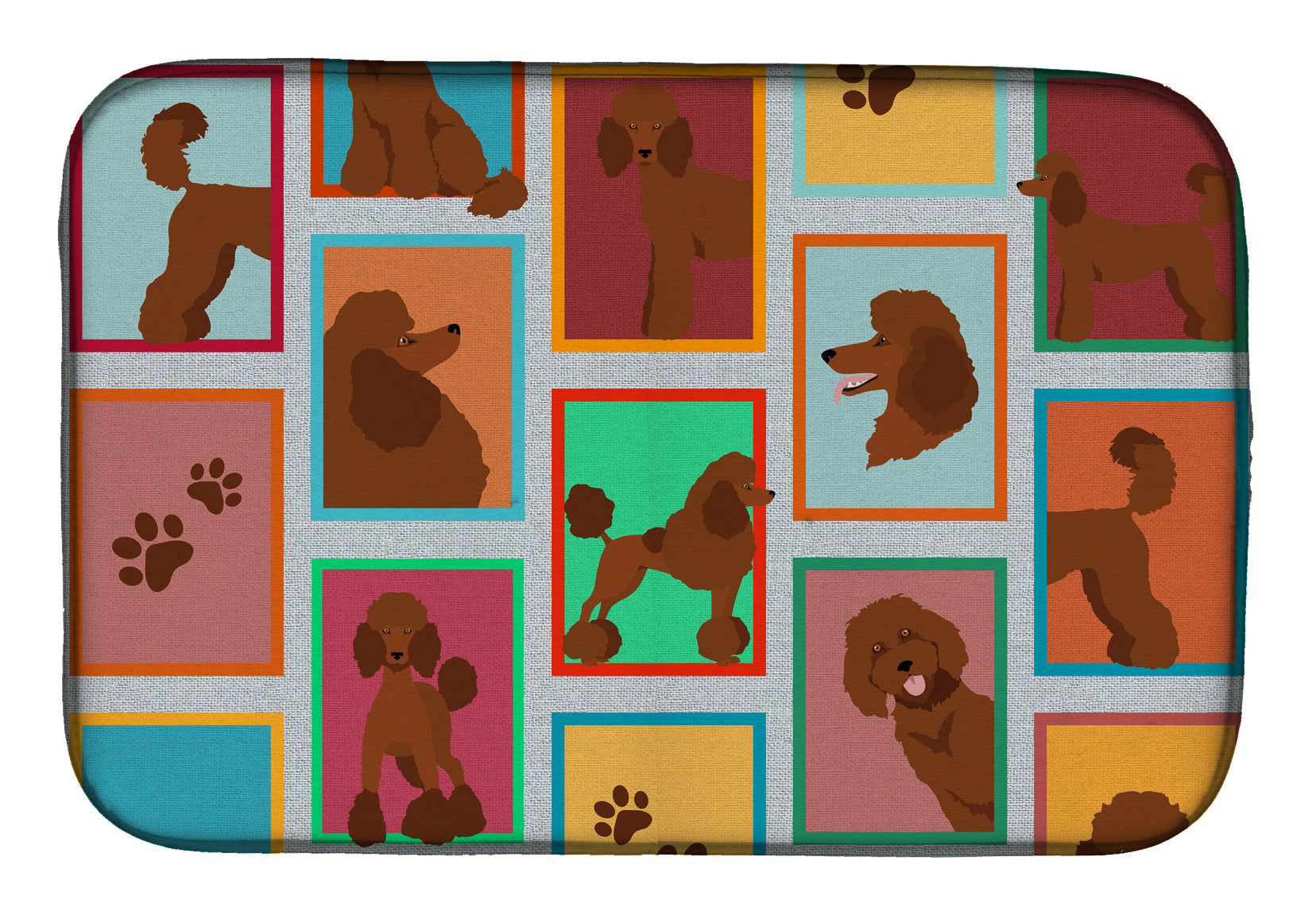 Lots of Chocolate Standard Poodle Dish Drying Mat Absorbent Dish Drying Mat Pad for Kitchen Counter Dish Drainer Mat for Countertop, 14 x 21", Multicolor