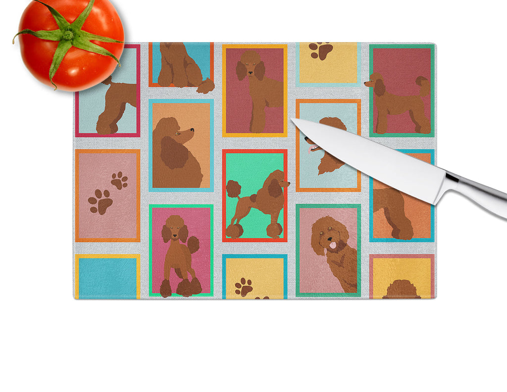 Lots of Chocolate Standard Poodle Cutting Board Tempered Glass Kitchen Cutting Surface, Heat Resistant Chopping, Non-Slip Feet, Food Prep & Serving