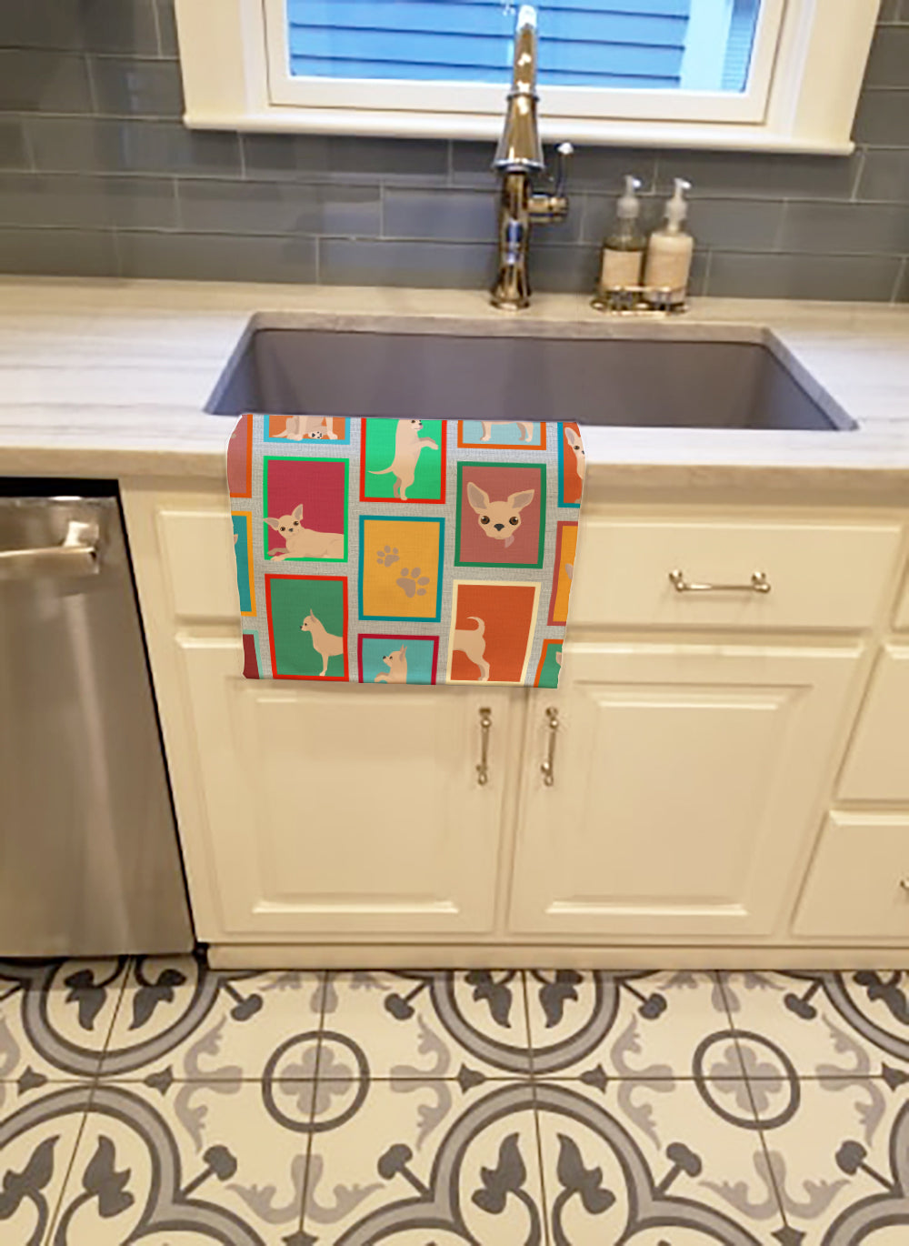 Lots of Chihuahua Kitchen Towel Velour Plush Front and Cotton Loop Back Machine Washable
